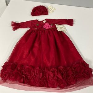 NWT Size 0-3 Months, Red, Haute Baby Boutique Dress & Hat